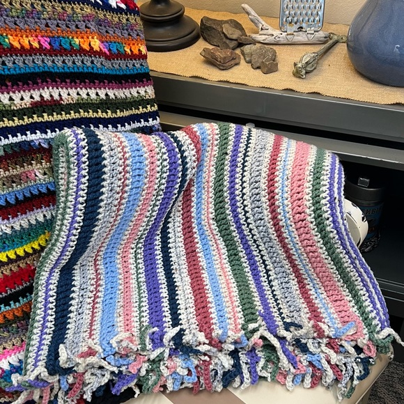 Other - Scrappy Stripped Crocheted Blanket Lap Quilt, nwot
